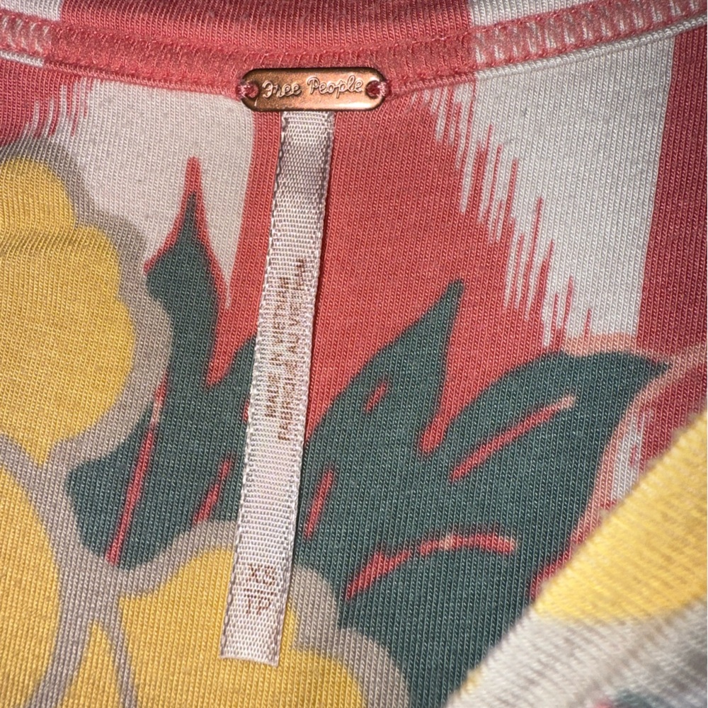 Free People Pink and Yellow 3/4 Sleeve Tie Front Blouse - Picture 2 of 2